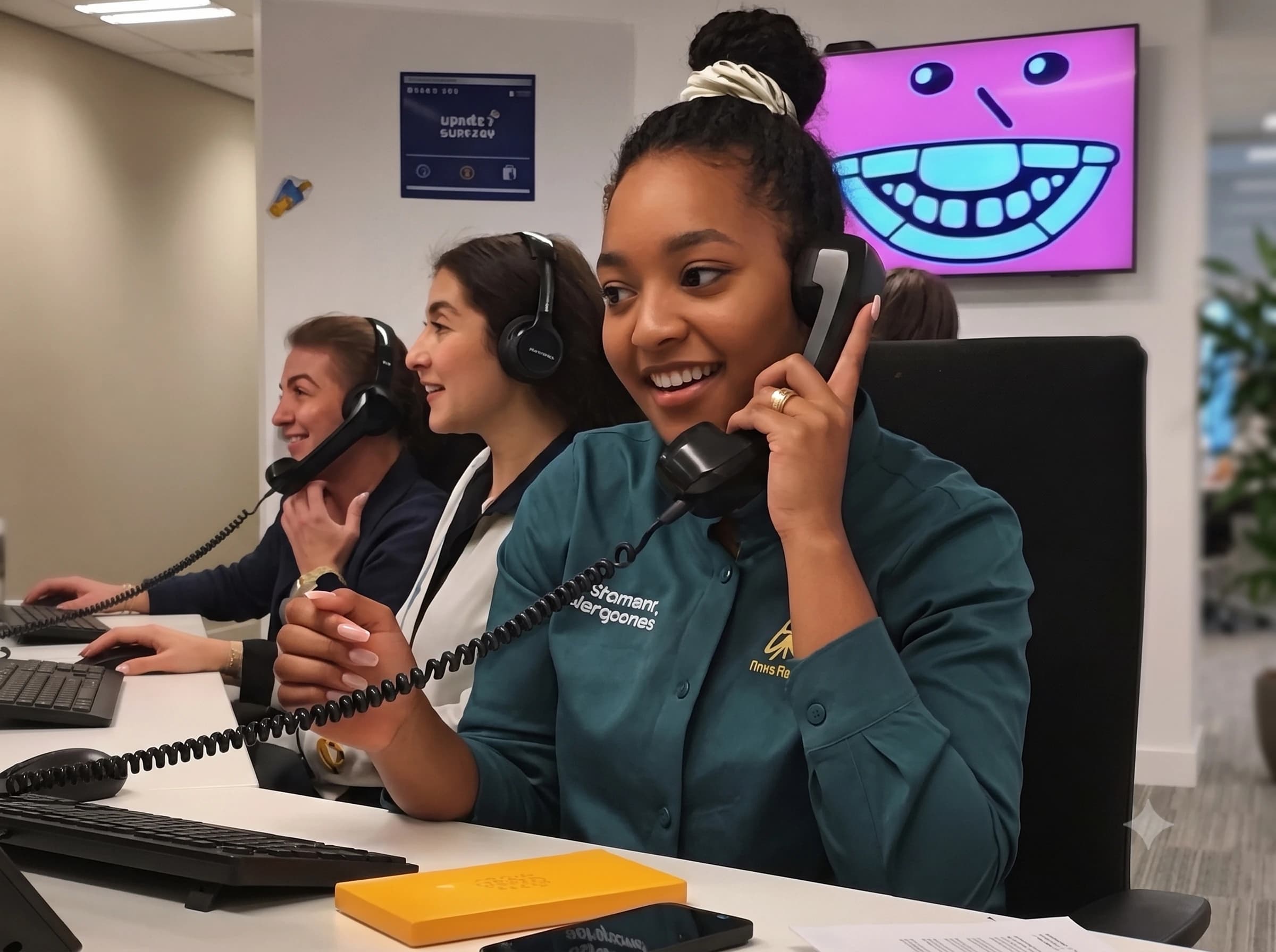 A customer service professional supporting a caller in an operations office.