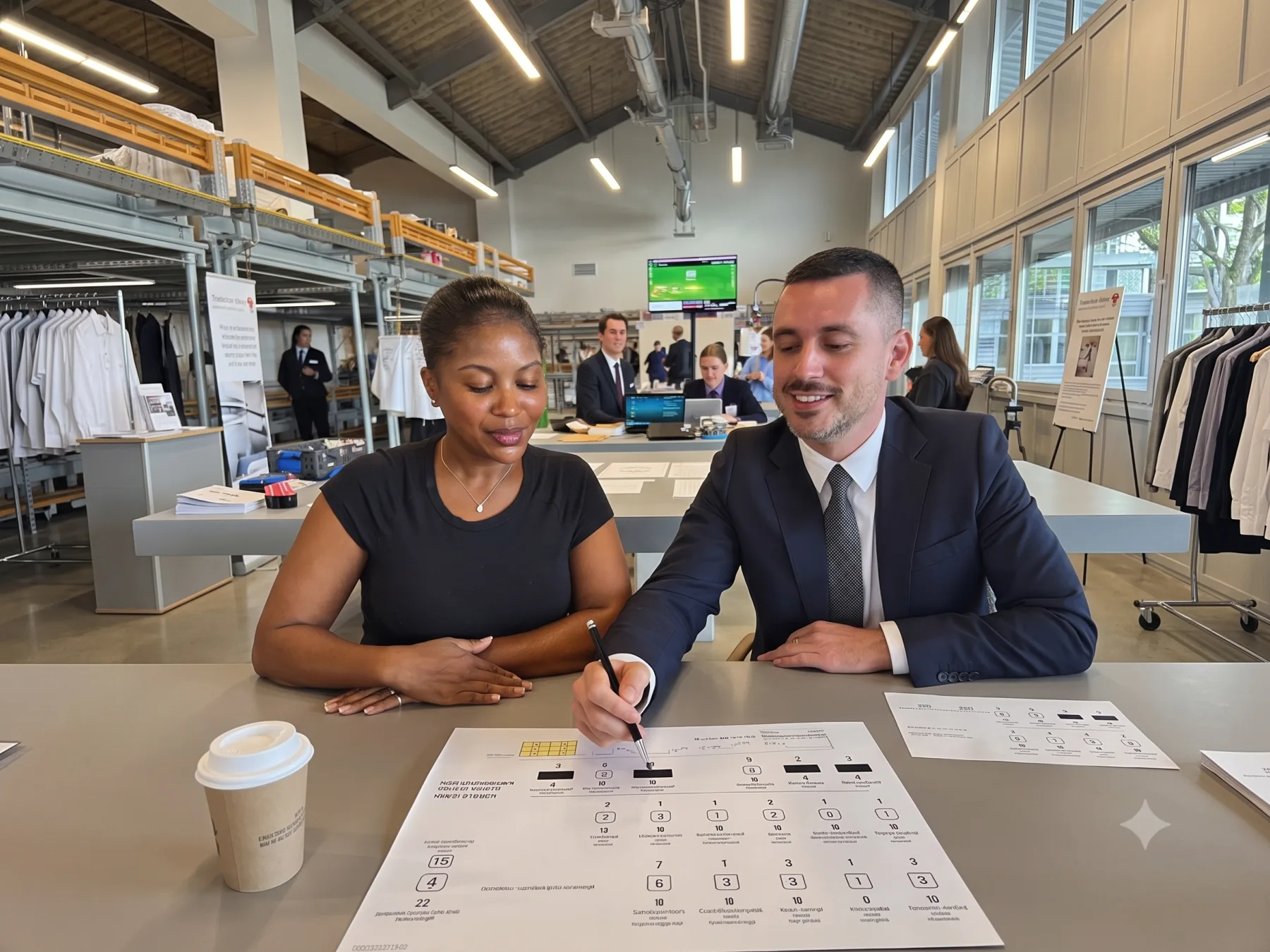 A staffing strategist mapping workforce requirements with an operations leader.